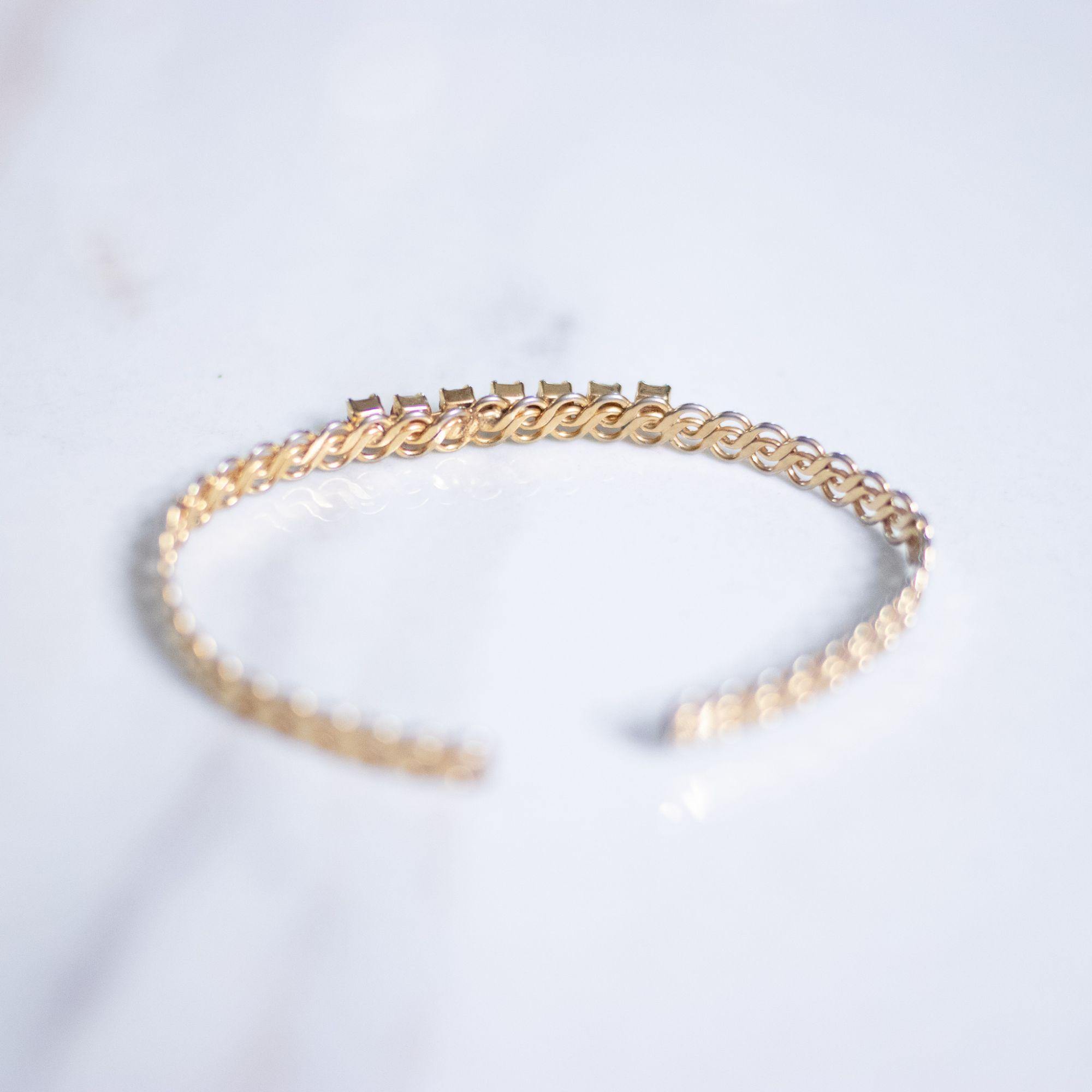 Vintage Petite Open Cuff Bracelet with Blue Rhinestones by Unsigned Beauty - Vintage Meet Modern Vintage Jewelry - Chicago, Illinois - #oldhollywoodglamour #vintagemeetmodern #designervintage #jewelrybox #antiquejewelry #vintagejewelry