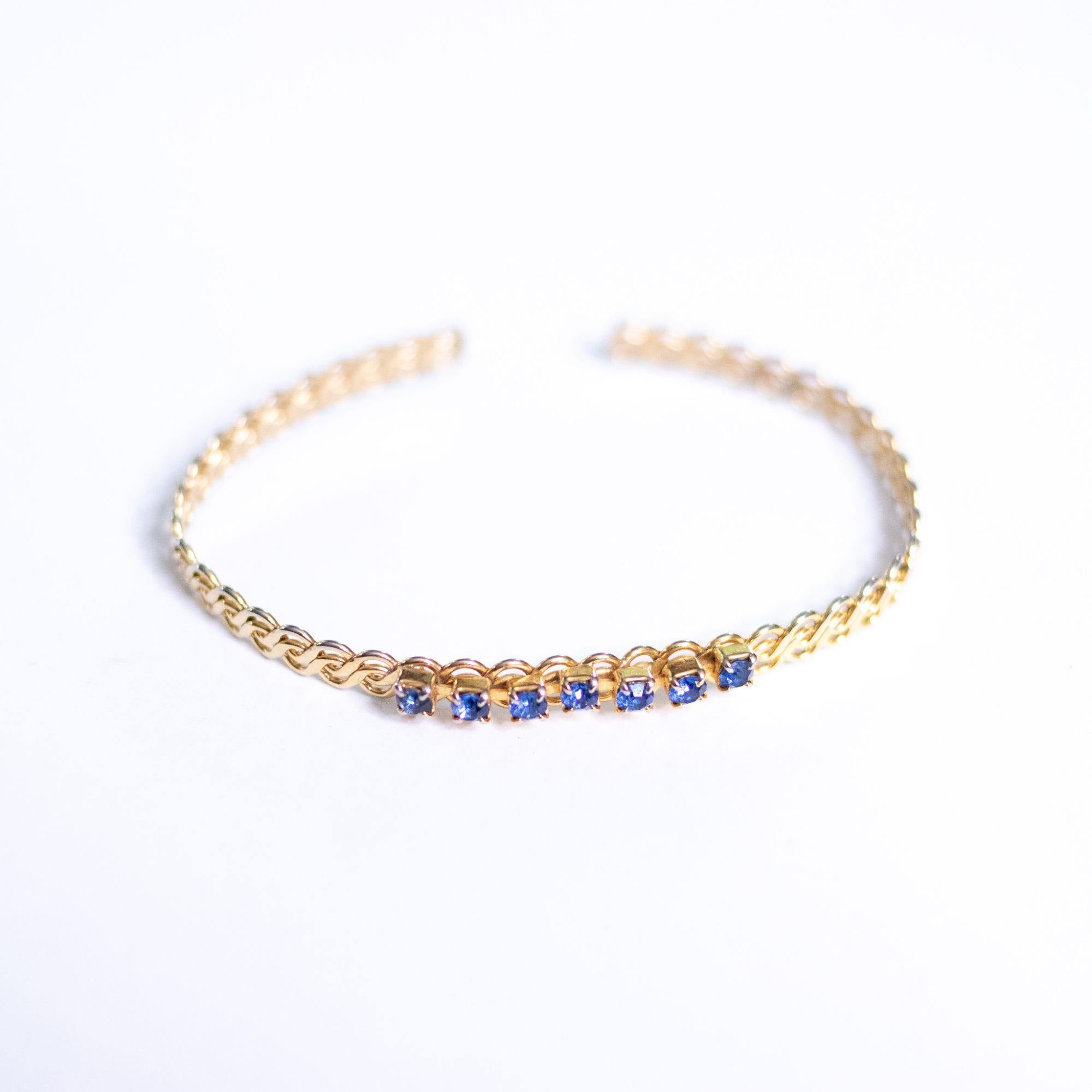 Vintage Petite Open Cuff Bracelet with Blue Rhinestones by Unsigned Beauty - Vintage Meet Modern Vintage Jewelry - Chicago, Illinois - #oldhollywoodglamour #vintagemeetmodern #designervintage #jewelrybox #antiquejewelry #vintagejewelry