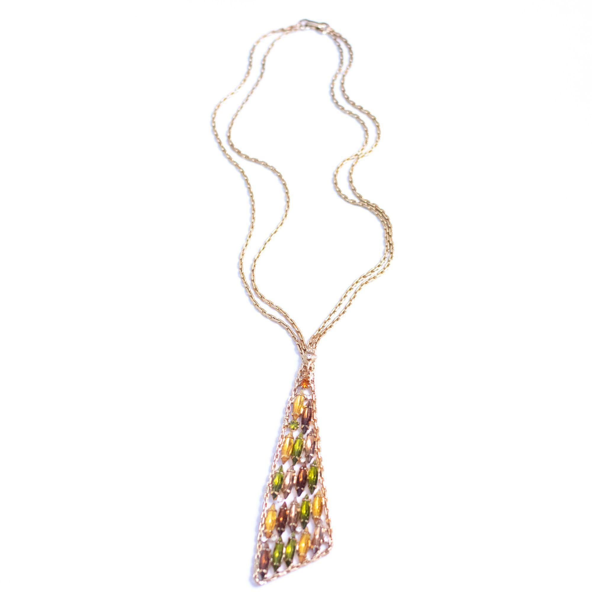 Vintage Amber, Peridot, Citrine, Rhinestone Modernist Statement Necklace by Unsigned Beauty - Vintage Meet Modern Vintage Jewelry - Chicago, Illinois - #oldhollywoodglamour #vintagemeetmodern #designervintage #jewelrybox #antiquejewelry #vintagejewelry