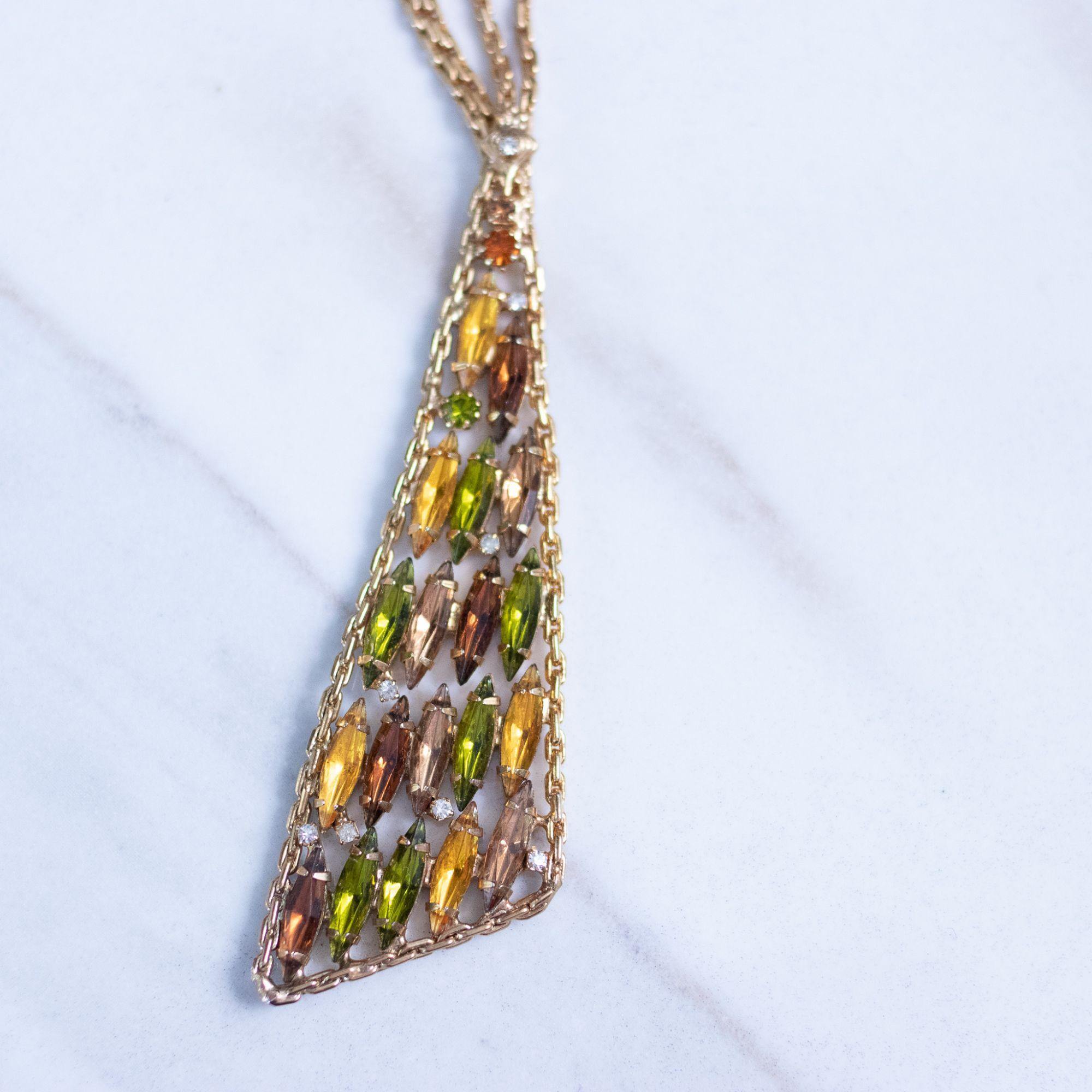 Vintage Amber, Peridot, Citrine, Rhinestone Modernist Statement Necklace by Unsigned Beauty - Vintage Meet Modern Vintage Jewelry - Chicago, Illinois - #oldhollywoodglamour #vintagemeetmodern #designervintage #jewelrybox #antiquejewelry #vintagejewelry