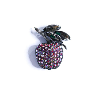 Vintage Pell Red Aurora Borealis Rhinestone Apple Brooch by Pell - Vintage Meet Modern Vintage Jewelry - Chicago, Illinois - #oldhollywoodglamour #vintagemeetmodern #designervintage #jewelrybox #antiquejewelry #vintagejewelry