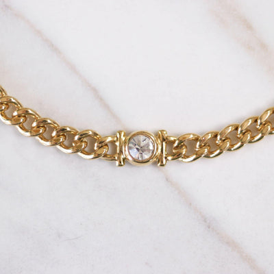 Vintage Gold Curb Chain Necklace with Bezel Set CZ by Unsigned Beauty - Vintage Meet Modern Vintage Jewelry - Chicago, Illinois - #oldhollywoodglamour #vintagemeetmodern #designervintage #jewelrybox #antiquejewelry #vintagejewelry
