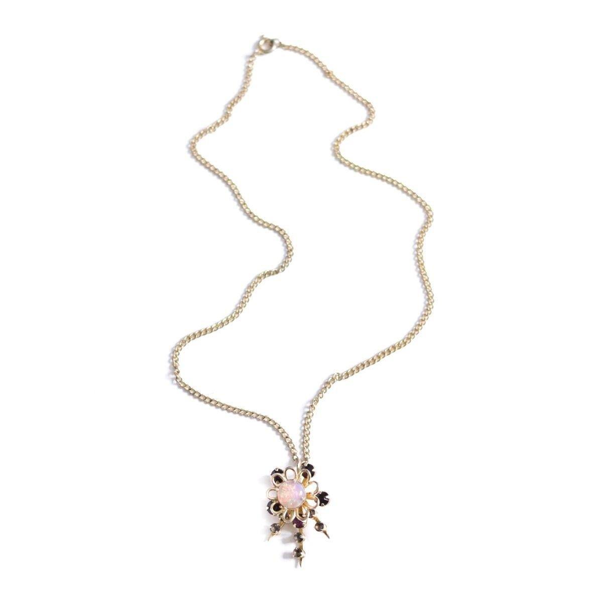 Vintage Opaline and Smoke Diamante Rhinestone Pendant Necklace