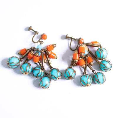 Vintage Bohemian Chic Turquoise and Coral Lucite Dangling Statement Earrings by Unsigned Beauty - Vintage Meet Modern Vintage Jewelry - Chicago, Illinois - #oldhollywoodglamour #vintagemeetmodern #designervintage #jewelrybox #antiquejewelry #vintagejewelry