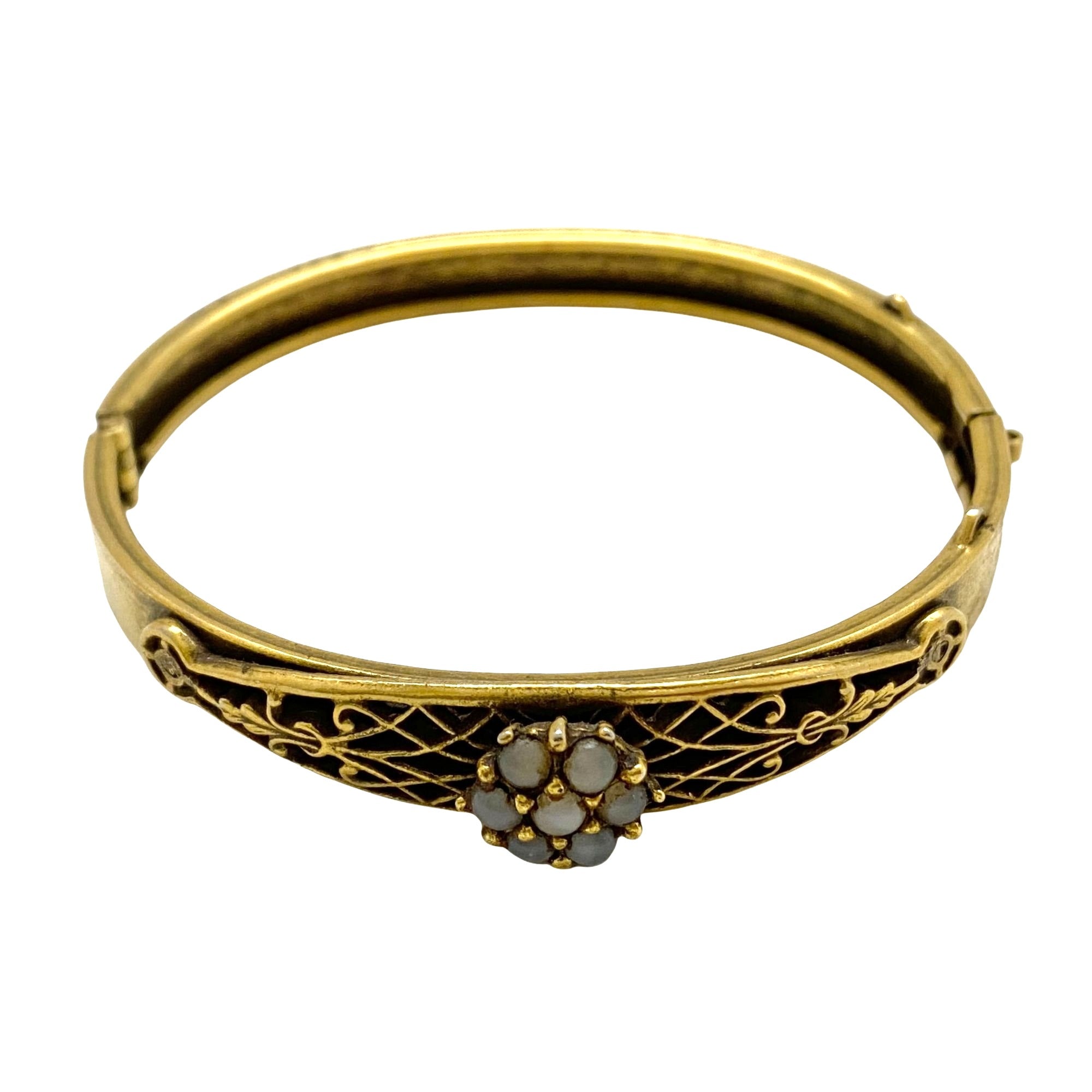 Vintage Victorian Revival Opaline Bangle Bracelet by Unsigned Beauty - Vintage Meet Modern Vintage Jewelry - Chicago, Illinois - #oldhollywoodglamour #vintagemeetmodern #designervintage #jewelrybox #antiquejewelry #vintagejewelry