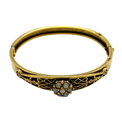 Vintage Victorian Revival Opaline Bangle Bracelet by Unsigned Beauty - Vintage Meet Modern Vintage Jewelry - Chicago, Illinois - #oldhollywoodglamour #vintagemeetmodern #designervintage #jewelrybox #antiquejewelry #vintagejewelry