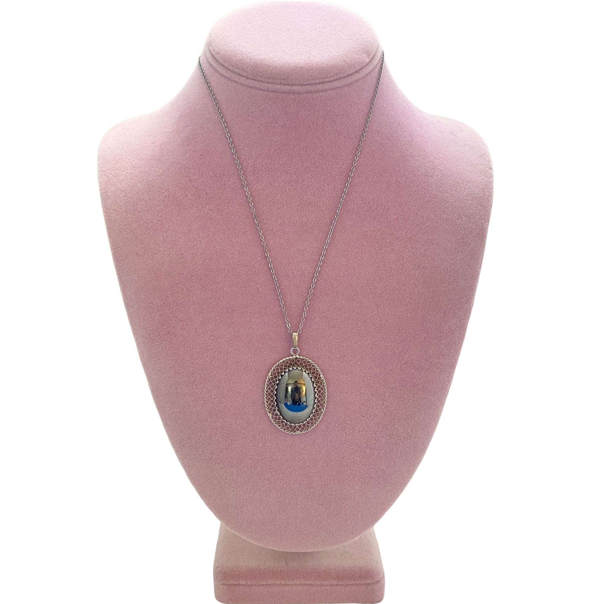 Vintage Whiting and Davis Silver Hematite Pendant Necklace by Whiting and Davis - Vintage Meet Modern Vintage Jewelry - Chicago, Illinois - #oldhollywoodglamour #vintagemeetmodern #designervintage #jewelrybox #antiquejewelry #vintagejewelry