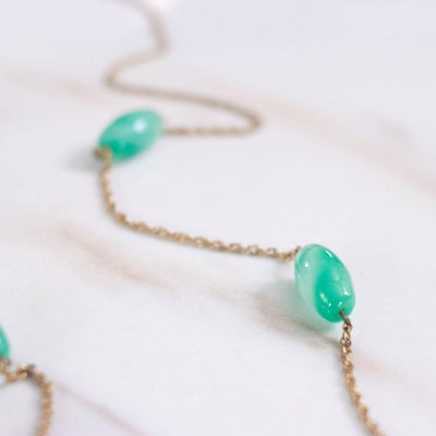 Vintage Accessocraft NYC Jade Glass and Gold Chain Necklace by Accessocraft NYC - Vintage Meet Modern Vintage Jewelry - Chicago, Illinois - #oldhollywoodglamour #vintagemeetmodern #designervintage #jewelrybox #antiquejewelry #vintagejewelry