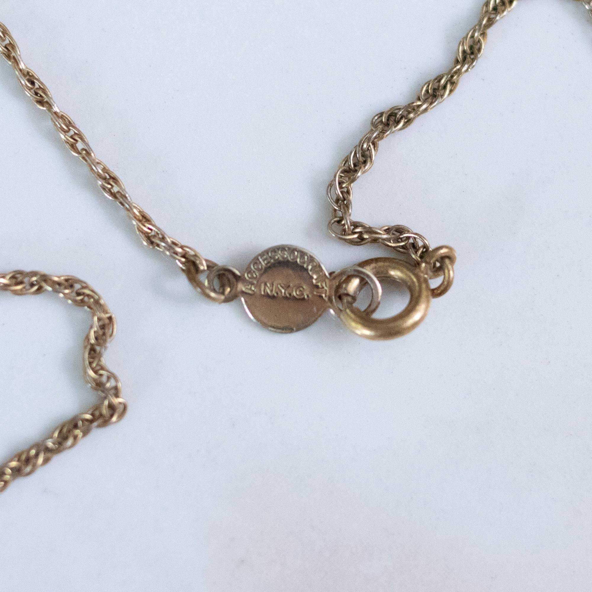 Vintage Accessocraft NYC Jade Glass and Gold Chain Necklace by Accessocraft NYC - Vintage Meet Modern Vintage Jewelry - Chicago, Illinois - #oldhollywoodglamour #vintagemeetmodern #designervintage #jewelrybox #antiquejewelry #vintagejewelry