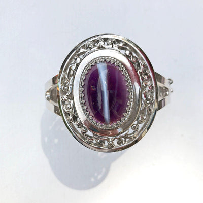 Vintage Whiting and Davis Purple Agate Cuff Bracelet by Whiting and Davis - Vintage Meet Modern Vintage Jewelry - Chicago, Illinois - #oldhollywoodglamour #vintagemeetmodern #designervintage #jewelrybox #antiquejewelry #vintagejewelry