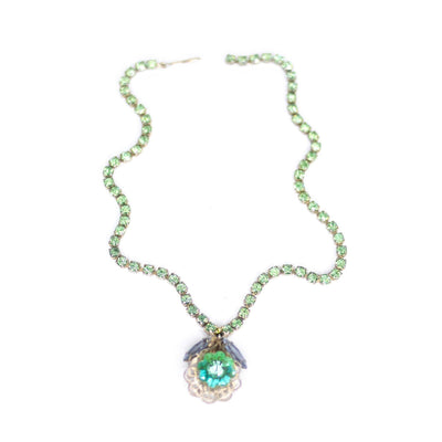 Vintage Green Rhinestone Flower Necklace by Unsigned Beauty - Vintage Meet Modern Vintage Jewelry - Chicago, Illinois - #oldhollywoodglamour #vintagemeetmodern #designervintage #jewelrybox #antiquejewelry #vintagejewelry