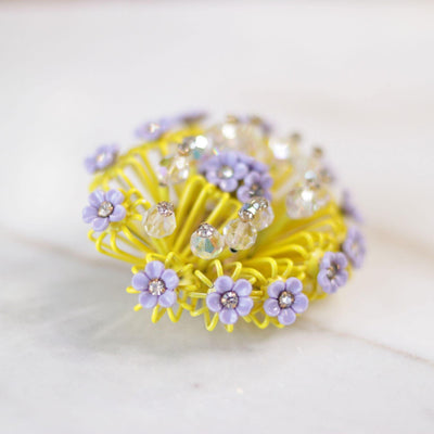 Vintage Vendome Yellow and Purple Caged Flower Brooch by Vendome - Vintage Meet Modern Vintage Jewelry - Chicago, Illinois - #oldhollywoodglamour #vintagemeetmodern #designervintage #jewelrybox #antiquejewelry #vintagejewelry