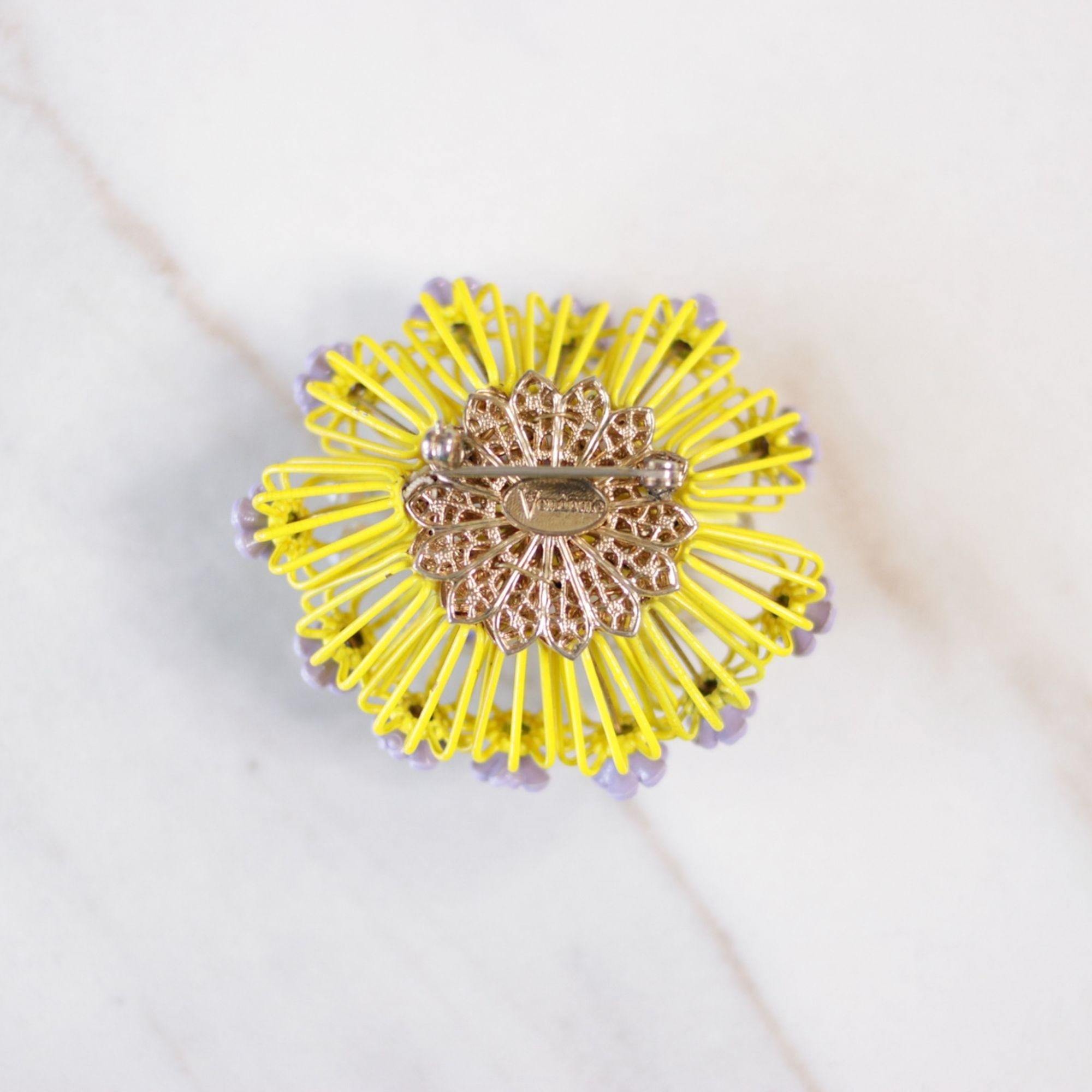 Vintage Vendome Yellow and Purple Caged Flower Brooch by Vendome - Vintage Meet Modern Vintage Jewelry - Chicago, Illinois - #oldhollywoodglamour #vintagemeetmodern #designervintage #jewelrybox #antiquejewelry #vintagejewelry