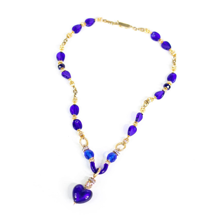 Vintage Cobalt Blue Couture Style Poured Glass Necklace by Unsigned Beauty - Vintage Meet Modern Vintage Jewelry - Chicago, Illinois - #oldhollywoodglamour #vintagemeetmodern #designervintage #jewelrybox #antiquejewelry #vintagejewelry