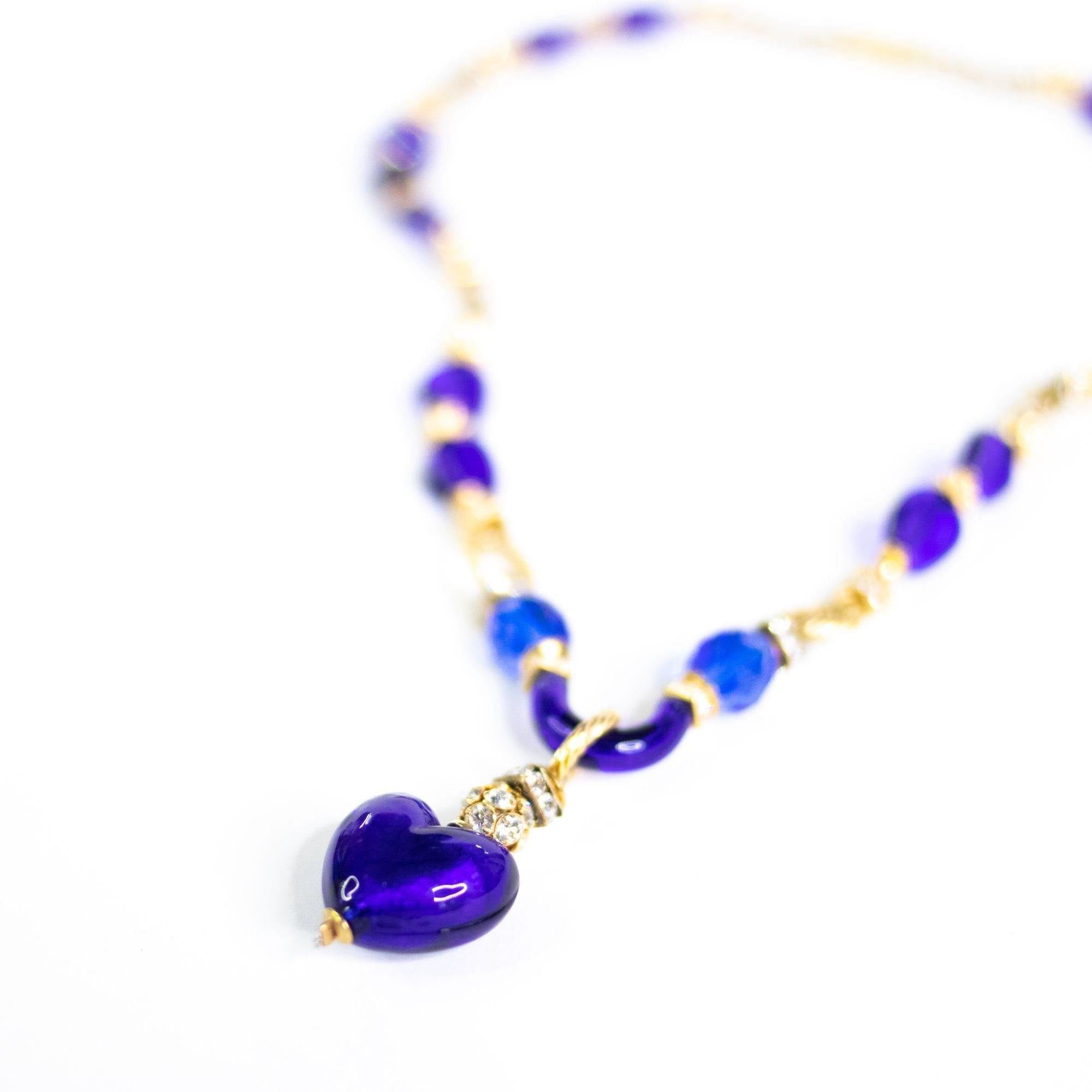 Vintage Cobalt Blue Couture Style Poured Glass Necklace by Unsigned Beauty - Vintage Meet Modern Vintage Jewelry - Chicago, Illinois - #oldhollywoodglamour #vintagemeetmodern #designervintage #jewelrybox #antiquejewelry #vintagejewelry