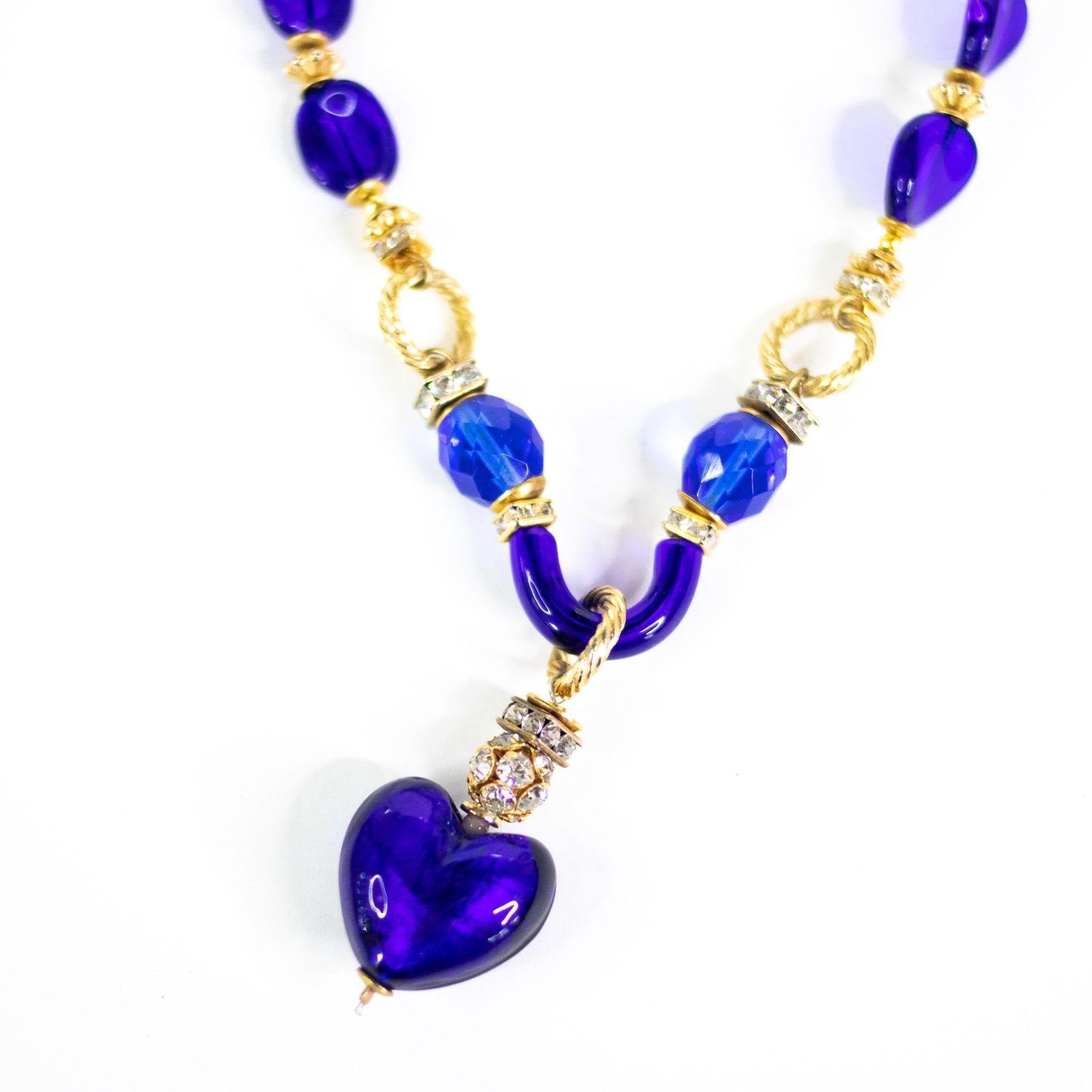 Vintage Cobalt Blue Couture Style Poured Glass Necklace by Unsigned Beauty - Vintage Meet Modern Vintage Jewelry - Chicago, Illinois - #oldhollywoodglamour #vintagemeetmodern #designervintage #jewelrybox #antiquejewelry #vintagejewelry