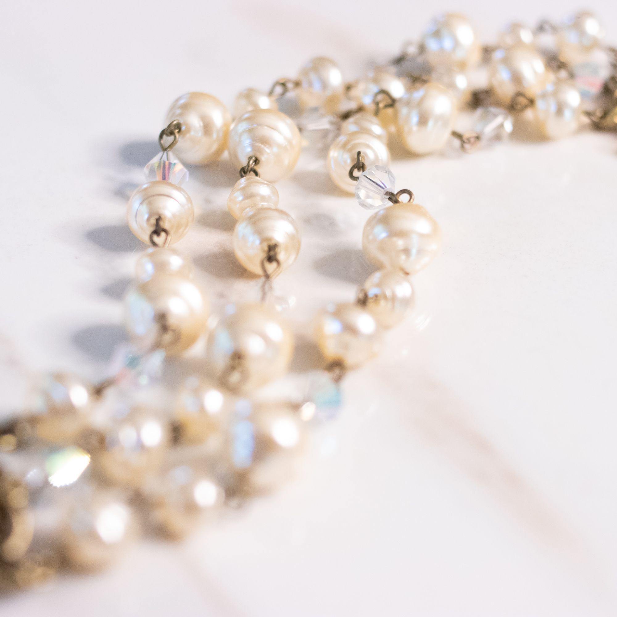 Vintage Sweet Romance Pearl and Crystal Triple Strand Bracelet by Sweet Romance - Vintage Meet Modern Vintage Jewelry - Chicago, Illinois - #oldhollywoodglamour #vintagemeetmodern #designervintage #jewelrybox #antiquejewelry #vintagejewelry