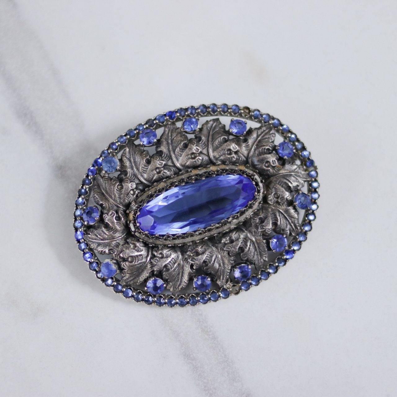 Vintage Czech Blue Crystal and Silver Brooch by Czech - Vintage Meet Modern Vintage Jewelry - Chicago, Illinois - #oldhollywoodglamour #vintagemeetmodern #designervintage #jewelrybox #antiquejewelry #vintagejewelry