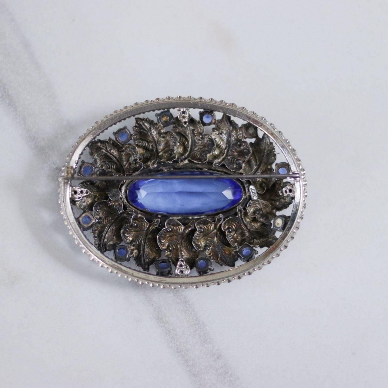 Vintage Czech Blue Crystal and Silver Brooch by Czech - Vintage Meet Modern Vintage Jewelry - Chicago, Illinois - #oldhollywoodglamour #vintagemeetmodern #designervintage #jewelrybox #antiquejewelry #vintagejewelry