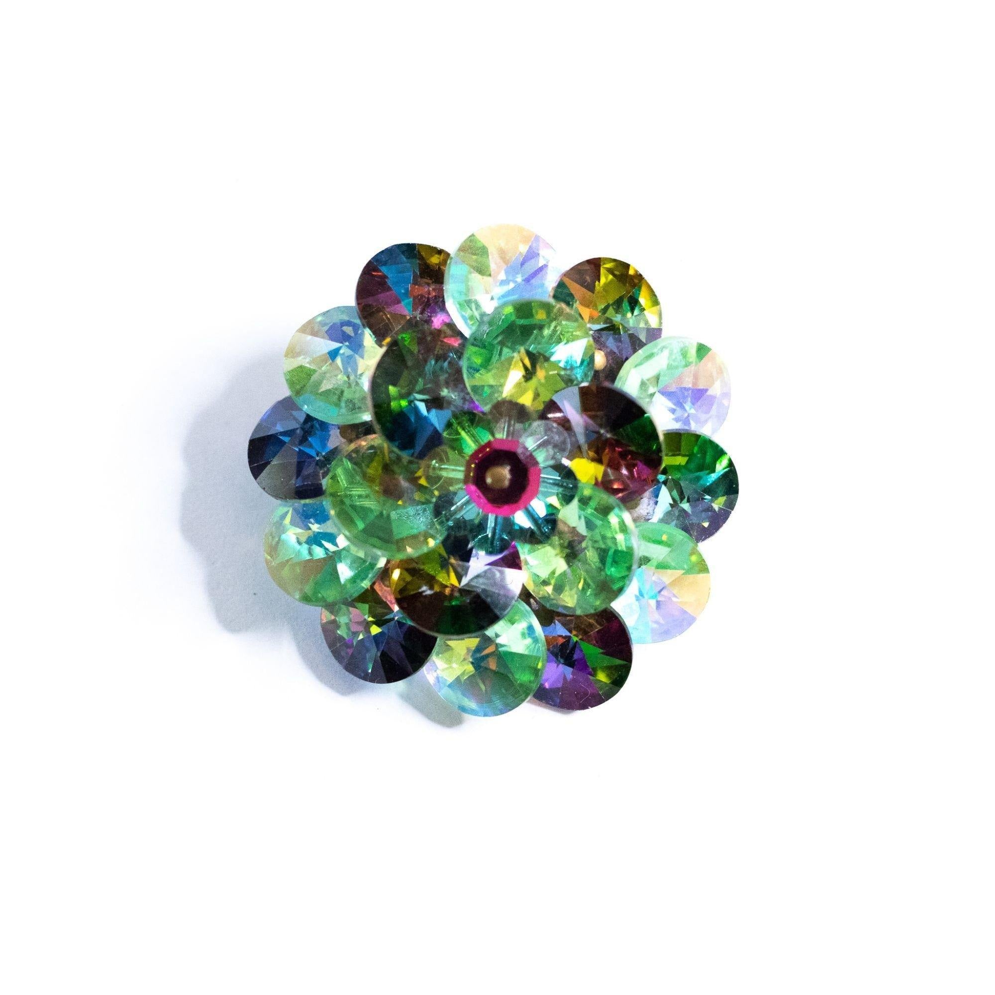 Vintage Green and Purple Rivoli Rhinestone Cluster Brooch by Unsigned Beauty - Vintage Meet Modern Vintage Jewelry - Chicago, Illinois - #oldhollywoodglamour #vintagemeetmodern #designervintage #jewelrybox #antiquejewelry #vintagejewelry