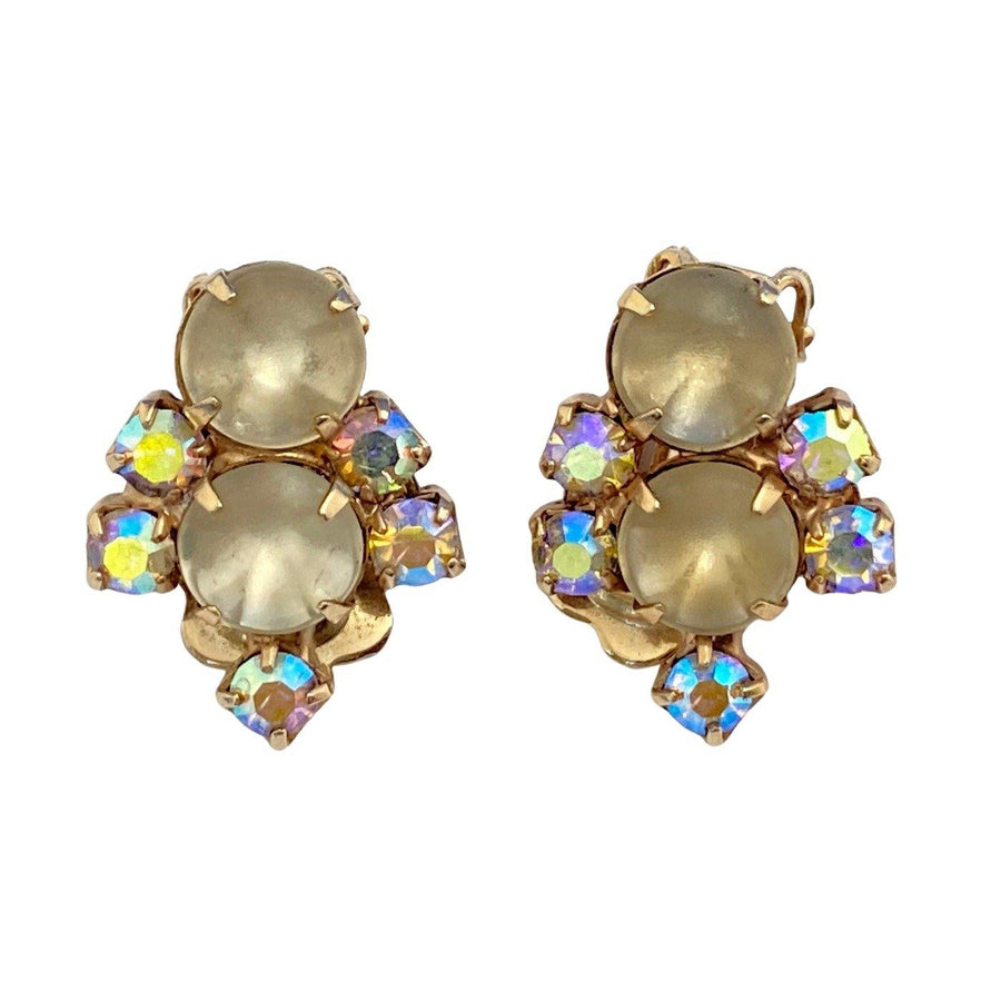 Vintage Champagne Cabochon and Aurora Borealis Earrings by Unsigned Beauty - Vintage Meet Modern Vintage Jewelry - Chicago, Illinois - #oldhollywoodglamour #vintagemeetmodern #designervintage #jewelrybox #antiquejewelry #vintagejewelry