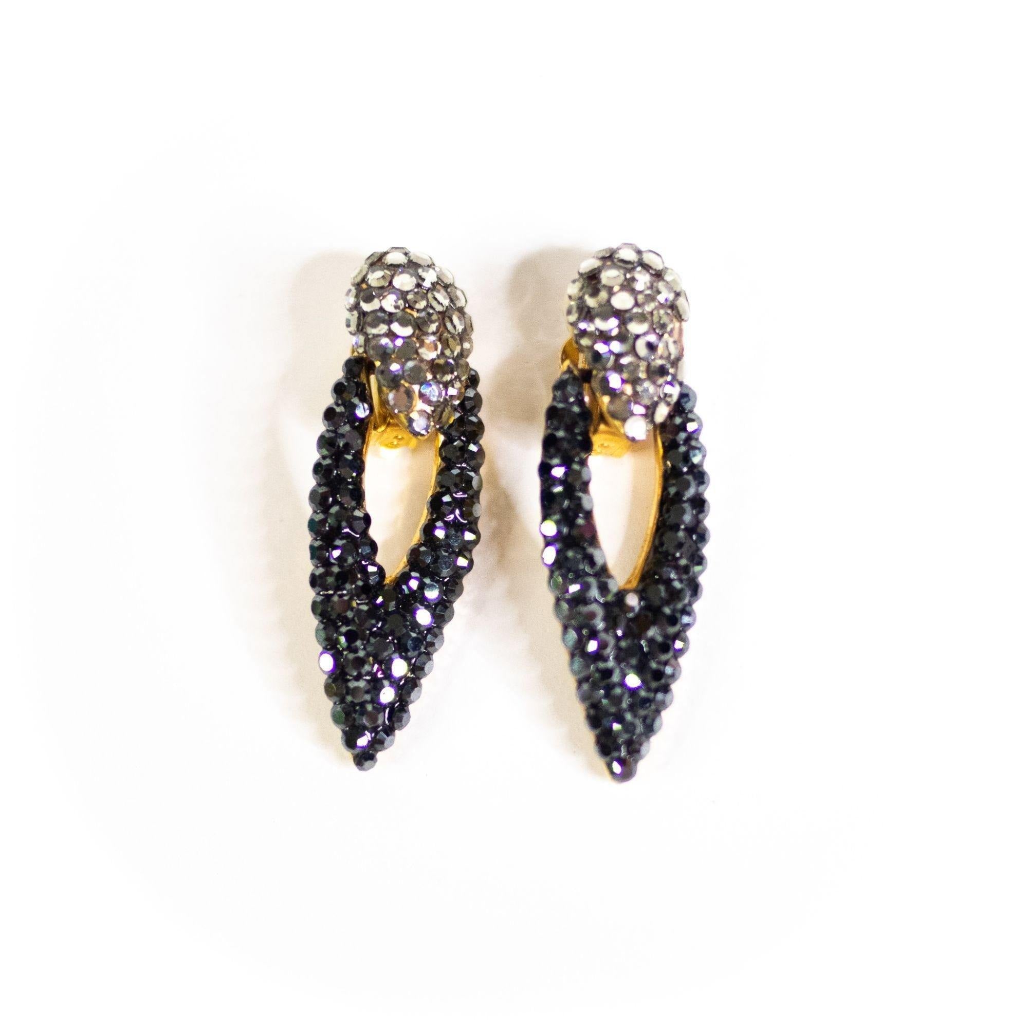 Vintage Smoke Diamante Rhinestone Statement Earrings by Vintage Meet Modern - Vintage Meet Modern Vintage Jewelry - Chicago, Illinois - #oldhollywoodglamour #vintagemeetmodern #designervintage #jewelrybox #antiquejewelry #vintagejewelry