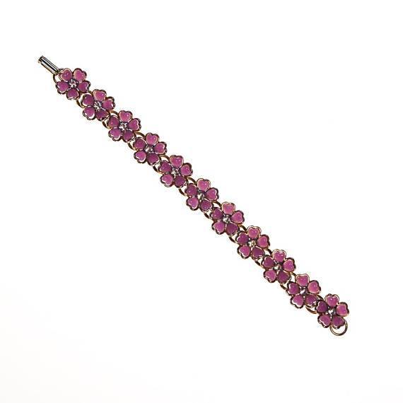 Purple Flower and Rhinestone Bracelet