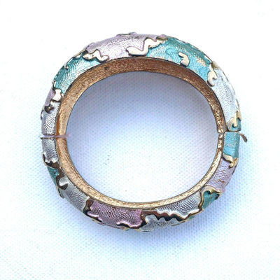 Vintage Silver and Gold Pastel Bangle Bracelet by Unsigned Beauty - Vintage Meet Modern Vintage Jewelry - Chicago, Illinois - #oldhollywoodglamour #vintagemeetmodern #designervintage #jewelrybox #antiquejewelry #vintagejewelry