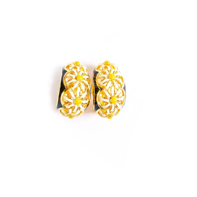 Vintage Joan Rivers Yellow Daisy and Black Enamel Earrings by Joan Rivers - Vintage Meet Modern Vintage Jewelry - Chicago, Illinois - #oldhollywoodglamour #vintagemeetmodern #designervintage #jewelrybox #antiquejewelry #vintagejewelry