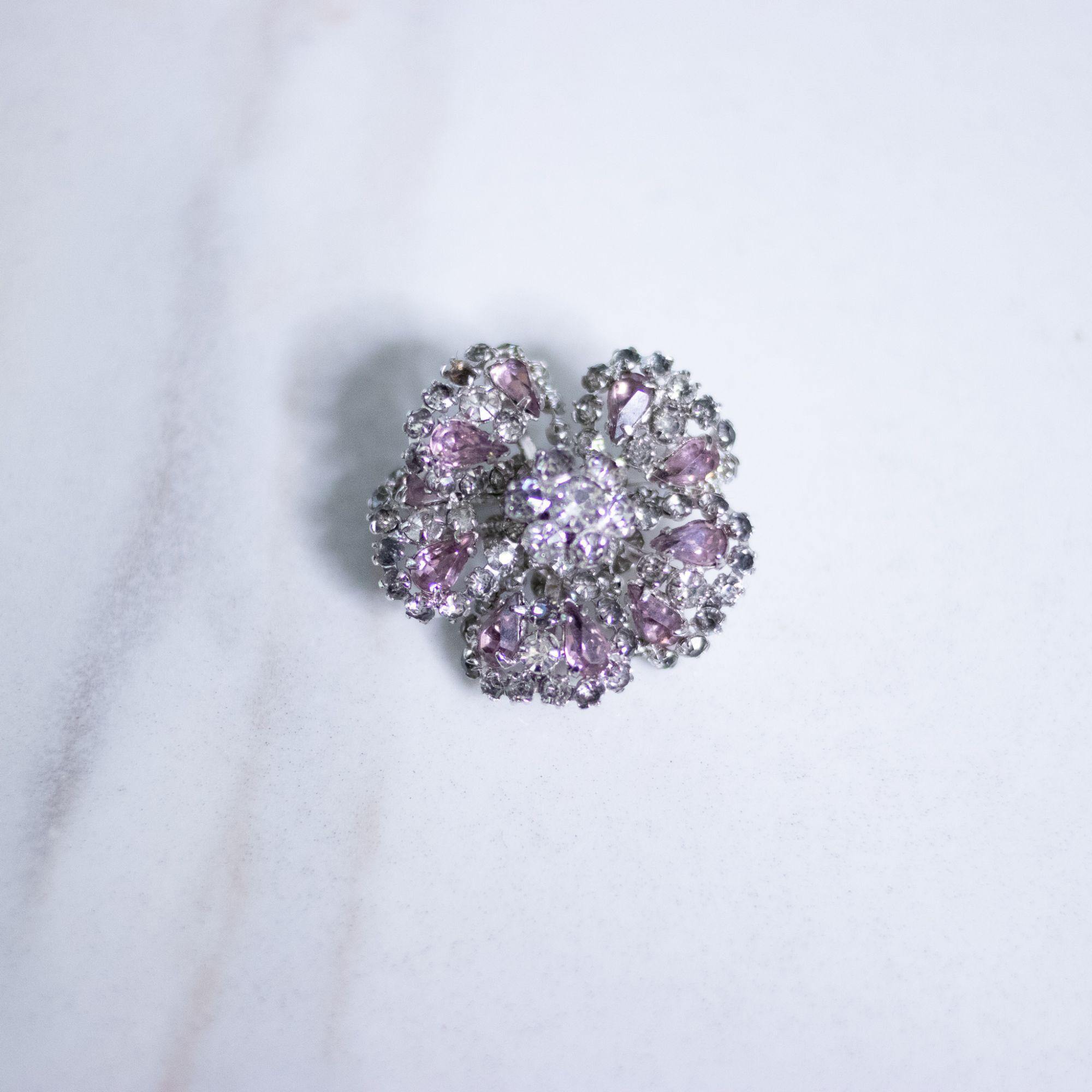 Vintage Weiss Petite Purple and Diamante Rhinestone Flower Brooch by Weiss - Vintage Meet Modern Vintage Jewelry - Chicago, Illinois - #oldhollywoodglamour #vintagemeetmodern #designervintage #jewelrybox #antiquejewelry #vintagejewelry
