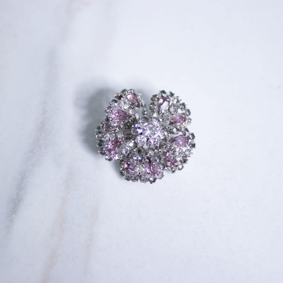 Vintage Weiss Petite Purple and Diamante Rhinestone Flower Brooch