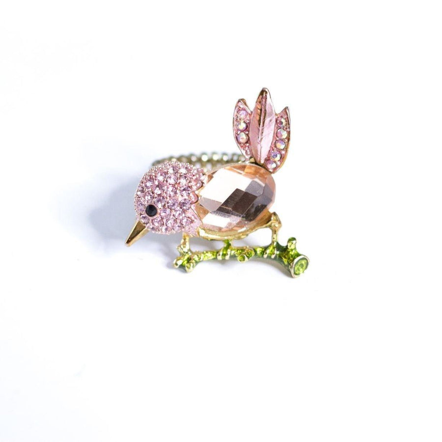 Vintage Meet Modern Pink Rhinestone Birdie Ring by Unsigned Beauty - Vintage Meet Modern Vintage Jewelry - Chicago, Illinois - #oldhollywoodglamour #vintagemeetmodern #designervintage #jewelrybox #antiquejewelry #vintagejewelry