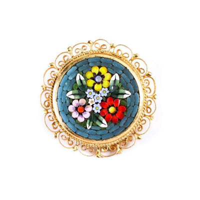 Vintage Made in Italy Round Mosaic Brooch by Italy - Vintage Meet Modern Vintage Jewelry - Chicago, Illinois - #oldhollywoodglamour #vintagemeetmodern #designervintage #jewelrybox #antiquejewelry #vintagejewelry