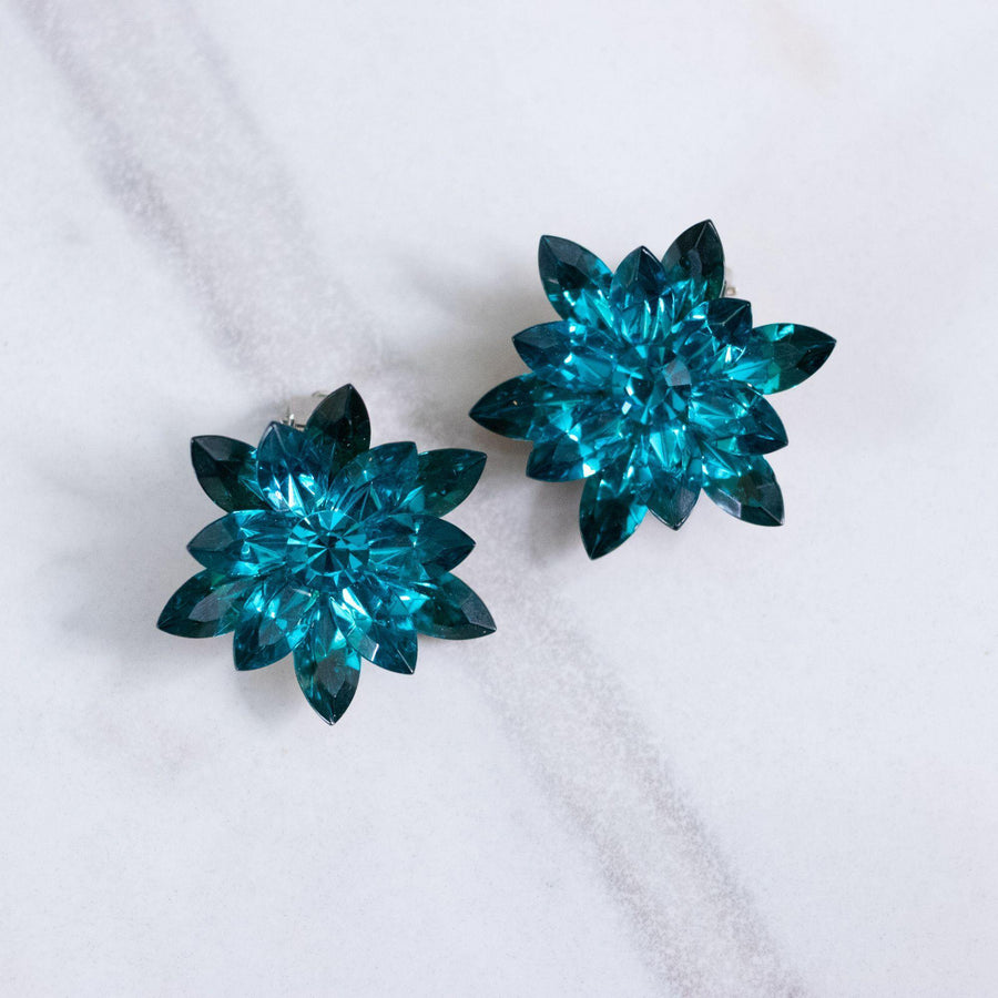 Vintage Teal Rhinestone Statement Earrings by Unsigned Beauty - Vintage Meet Modern Vintage Jewelry - Chicago, Illinois - #oldhollywoodglamour #vintagemeetmodern #designervintage #jewelrybox #antiquejewelry #vintagejewelry