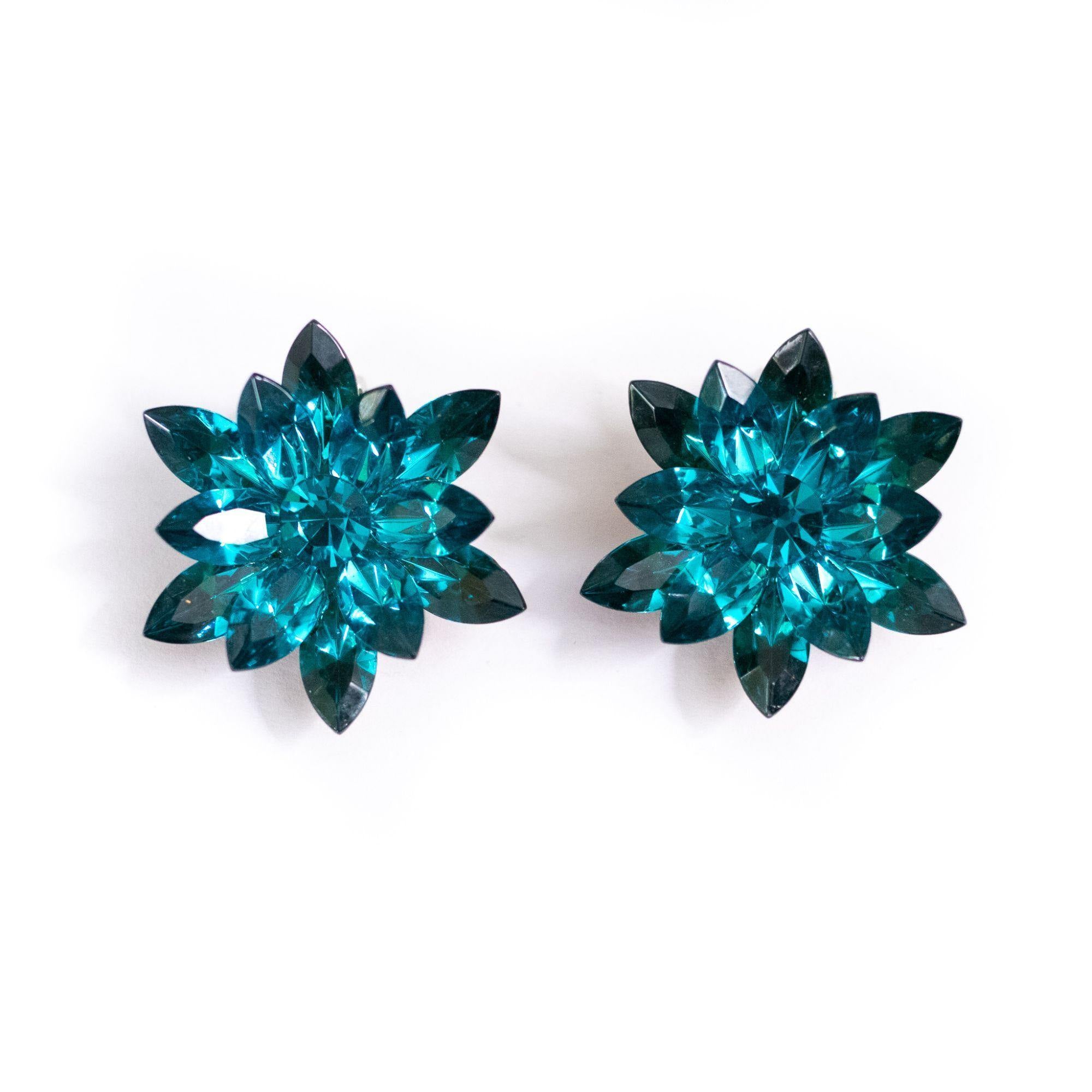 Vintage Teal Rhinestone Statement Earrings by Unsigned Beauty - Vintage Meet Modern Vintage Jewelry - Chicago, Illinois - #oldhollywoodglamour #vintagemeetmodern #designervintage #jewelrybox #antiquejewelry #vintagejewelry