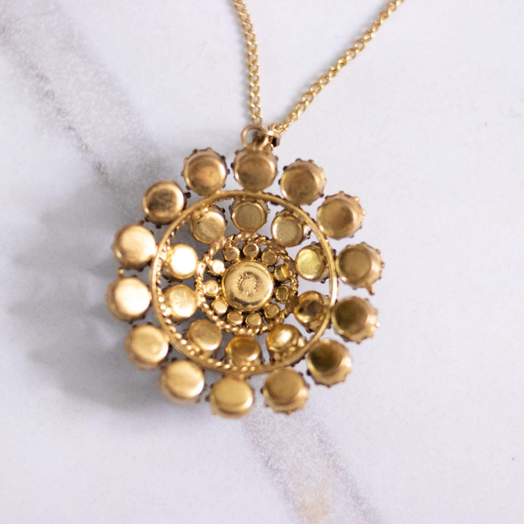 Vintage Amber and Smokey Rhinestone Medallion Pendant Necklace by Vintage Meet Modern - Vintage Meet Modern Vintage Jewelry - Chicago, Illinois - #oldhollywoodglamour #vintagemeetmodern #designervintage #jewelrybox #antiquejewelry #vintagejewelry