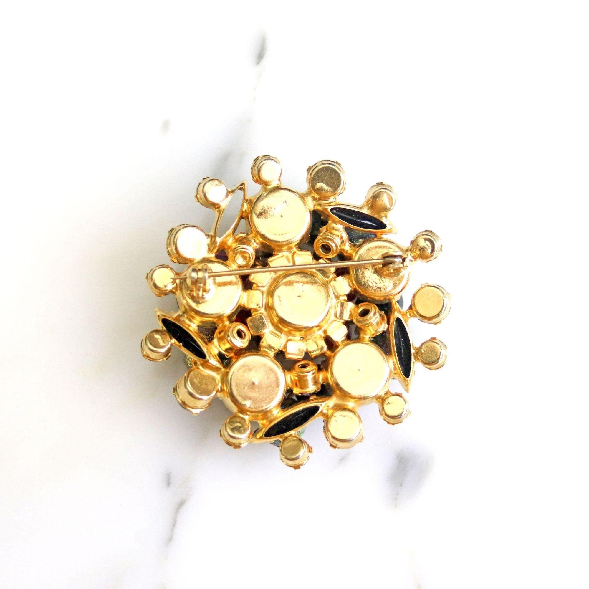 Vintage Juliana Red, Jet, Aurora Borealis Cha Cha Brooch by Juliana - Vintage Meet Modern Vintage Jewelry - Chicago, Illinois - #oldhollywoodglamour #vintagemeetmodern #designervintage #jewelrybox #antiquejewelry #vintagejewelry