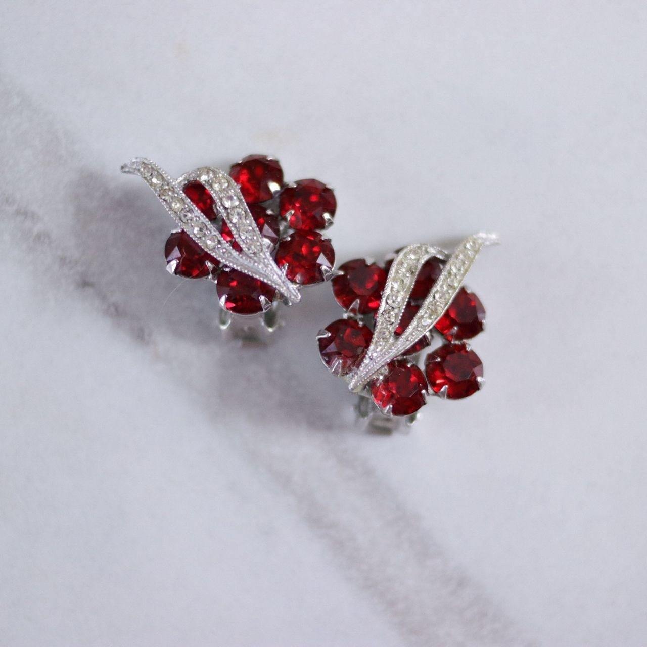 Vintage Weiss Red Rhinestone and Diamante Earrings by Weiss - Vintage Meet Modern Vintage Jewelry - Chicago, Illinois - #oldhollywoodglamour #vintagemeetmodern #designervintage #jewelrybox #antiquejewelry #vintagejewelry