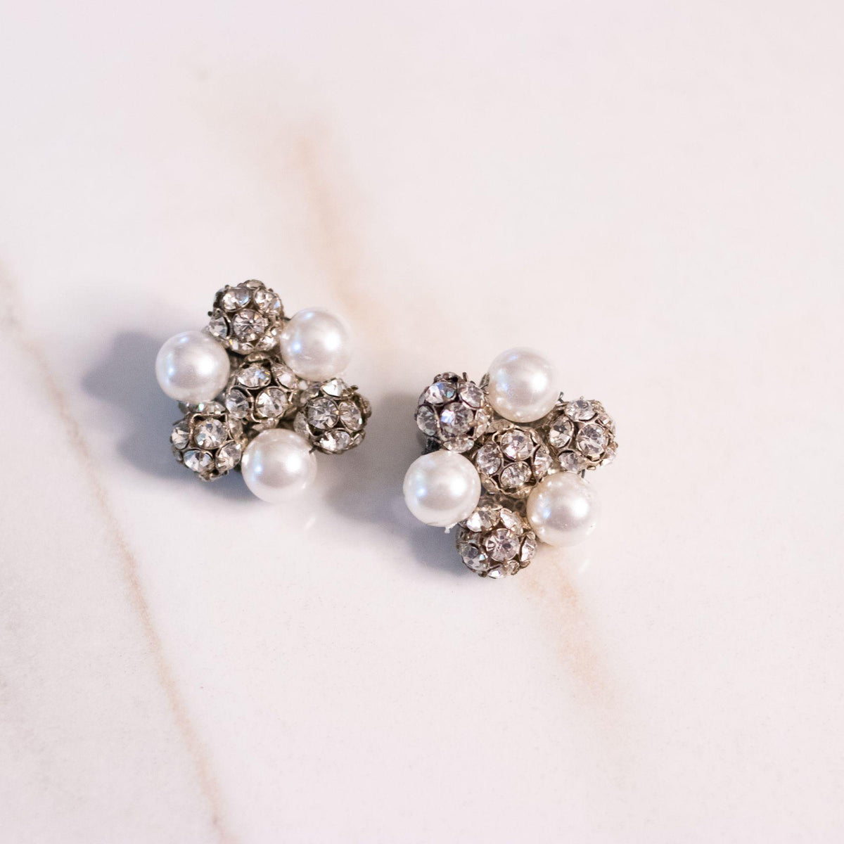 Vintage Pearl and Rhinestone Bead Earrings