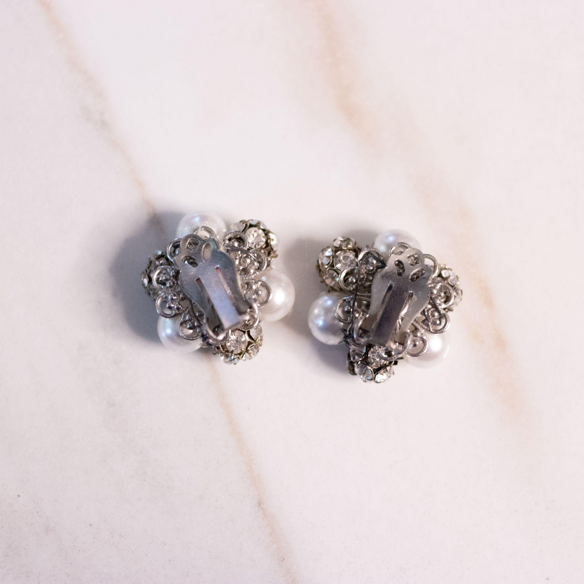Vintage Pearl and Rhinestone Bead Earrings by Unsigned Beauty - Vintage Meet Modern Vintage Jewelry - Chicago, Illinois - #oldhollywoodglamour #vintagemeetmodern #designervintage #jewelrybox #antiquejewelry #vintagejewelry