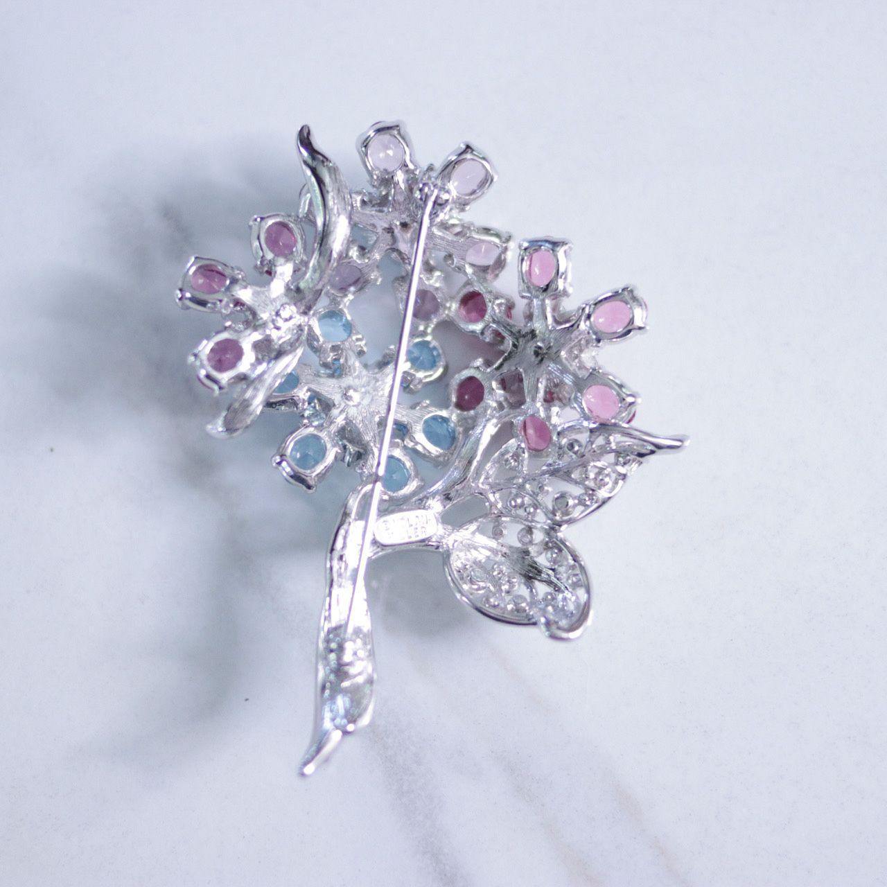 Vintage Nolan Miller Pink and Blue Rhinestone Large Flower Brooch by Nolan Miller - Vintage Meet Modern Vintage Jewelry - Chicago, Illinois - #oldhollywoodglamour #vintagemeetmodern #designervintage #jewelrybox #antiquejewelry #vintagejewelry