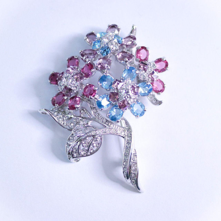 Vintage Nolan Miller Pink and Blue Rhinestone Large Flower Brooch by Nolan Miller - Vintage Meet Modern Vintage Jewelry - Chicago, Illinois - #oldhollywoodglamour #vintagemeetmodern #designervintage #jewelrybox #antiquejewelry #vintagejewelry