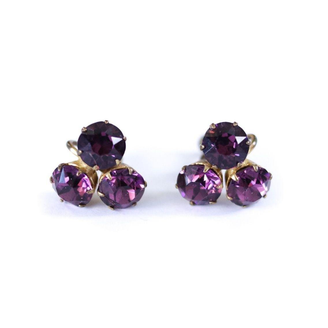 Vintage 1940s Czech Purple Rhinestone Earrings by Czech - Vintage Meet Modern Vintage Jewelry - Chicago, Illinois - #oldhollywoodglamour #vintagemeetmodern #designervintage #jewelrybox #antiquejewelry #vintagejewelry
