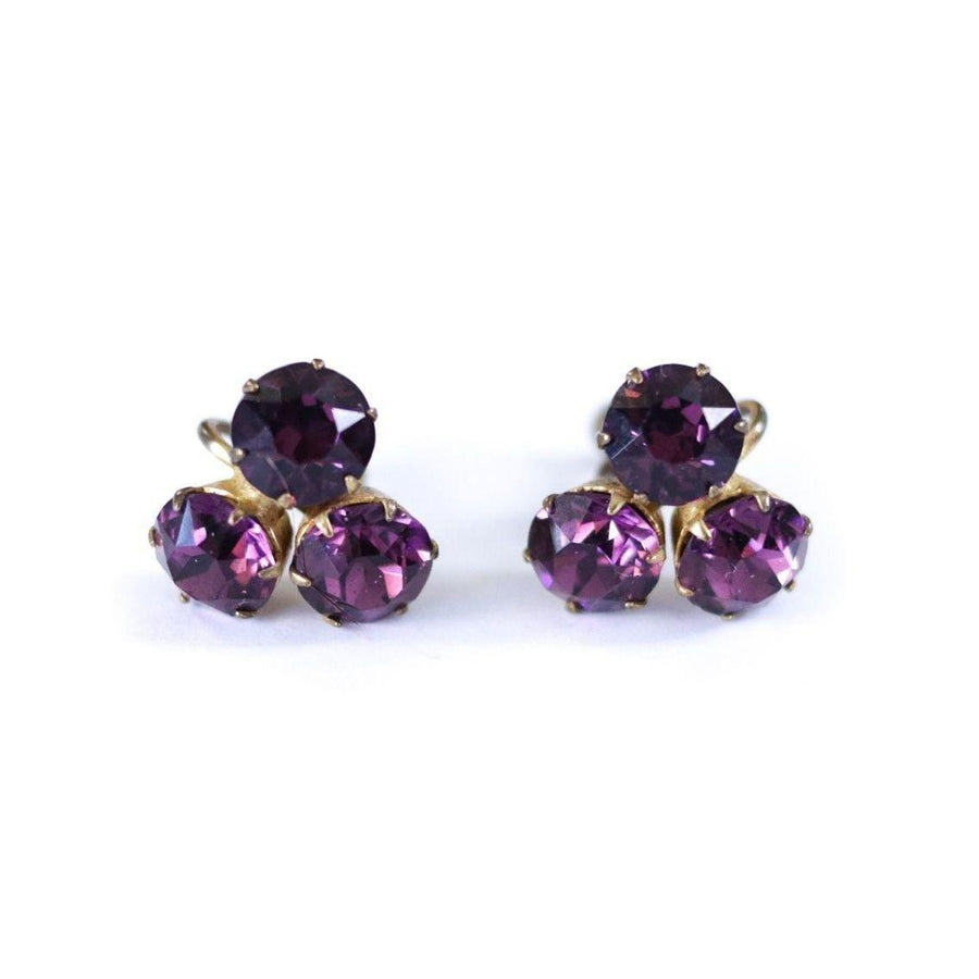 Vintage 1940s Czech Purple Rhinestone Earrings by Czech - Vintage Meet Modern Vintage Jewelry - Chicago, Illinois - #oldhollywoodglamour #vintagemeetmodern #designervintage #jewelrybox #antiquejewelry #vintagejewelry