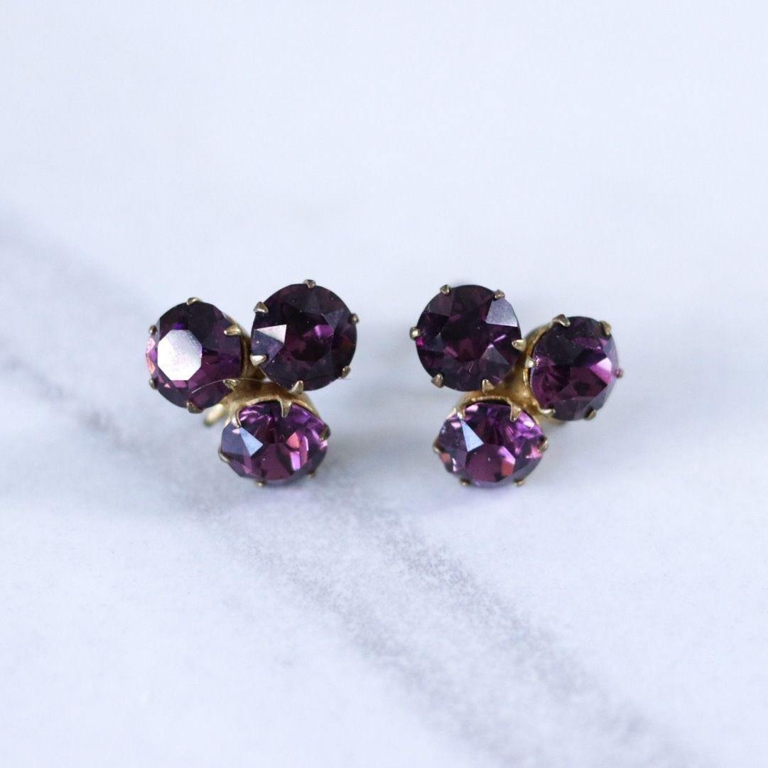 Vintage 1940s Czech Purple Rhinestone Earrings by Czech - Vintage Meet Modern Vintage Jewelry - Chicago, Illinois - #oldhollywoodglamour #vintagemeetmodern #designervintage #jewelrybox #antiquejewelry #vintagejewelry