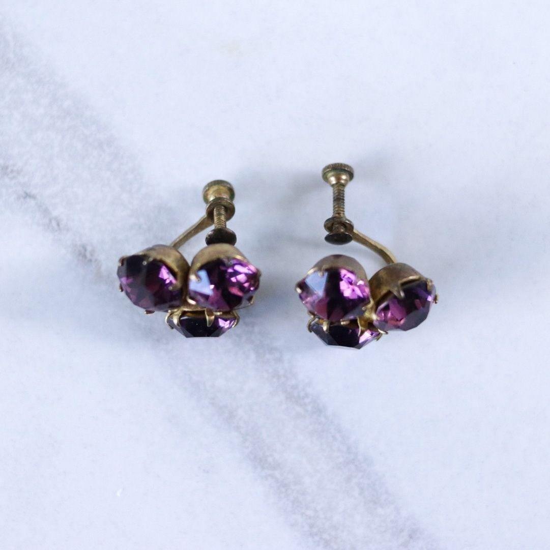 Vintage 1940s Czech Purple Rhinestone Earrings by Czech - Vintage Meet Modern Vintage Jewelry - Chicago, Illinois - #oldhollywoodglamour #vintagemeetmodern #designervintage #jewelrybox #antiquejewelry #vintagejewelry