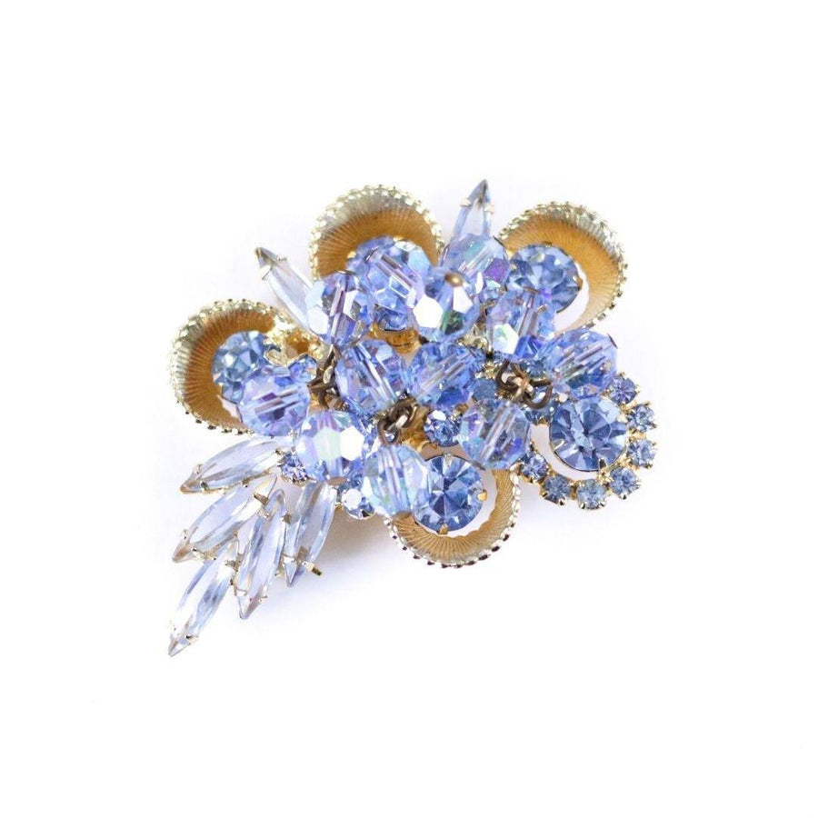 Vintage Light Blue Aurora Borealis Cha Cha Cluster Brooch by Unsigned Beauty - Vintage Meet Modern Vintage Jewelry - Chicago, Illinois - #oldhollywoodglamour #vintagemeetmodern #designervintage #jewelrybox #antiquejewelry #vintagejewelry
