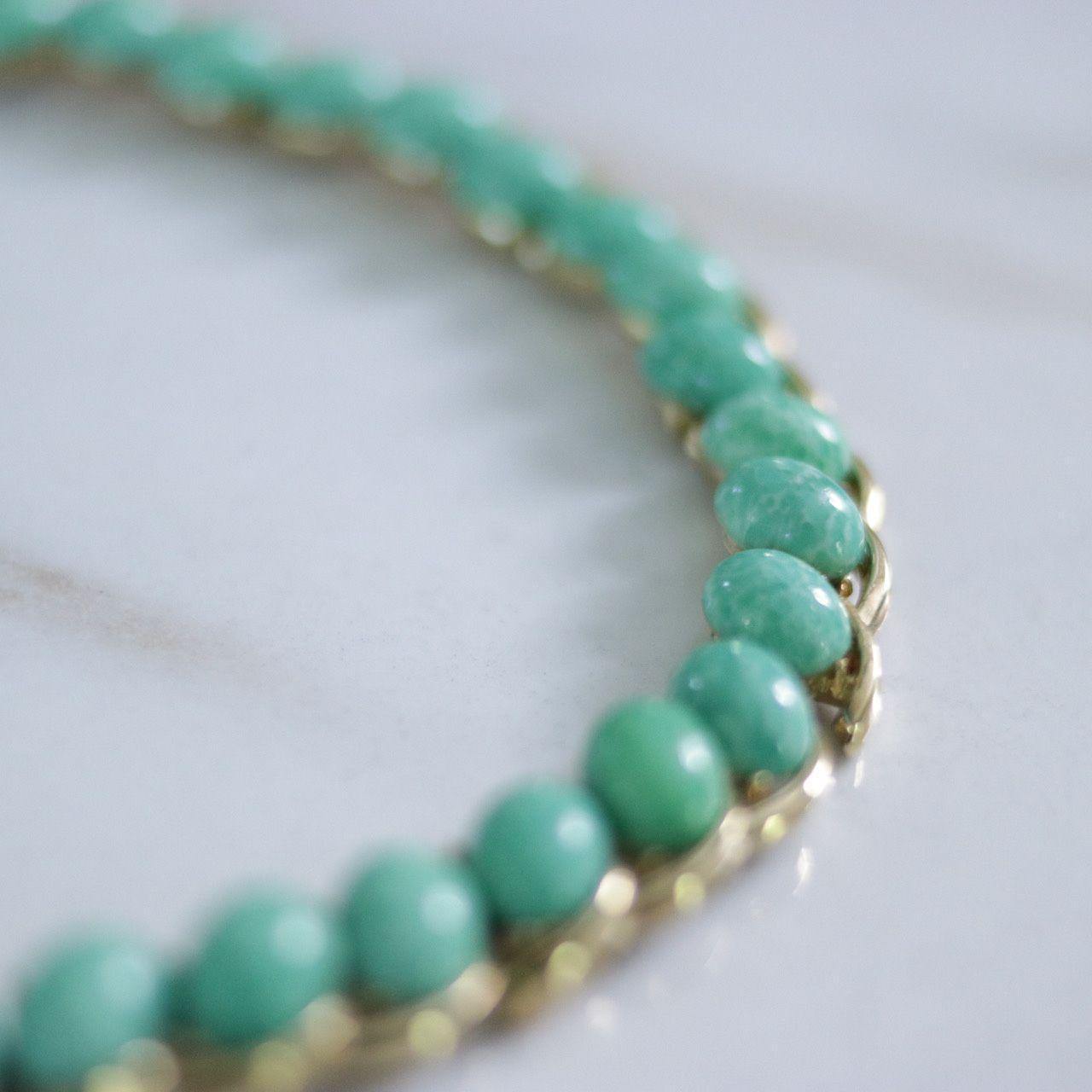 Vintage Crown Trifari Jade Glass Necklace by Crown Trifari - Vintage Meet Modern Vintage Jewelry - Chicago, Illinois - #oldhollywoodglamour #vintagemeetmodern #designervintage #jewelrybox #antiquejewelry #vintagejewelry