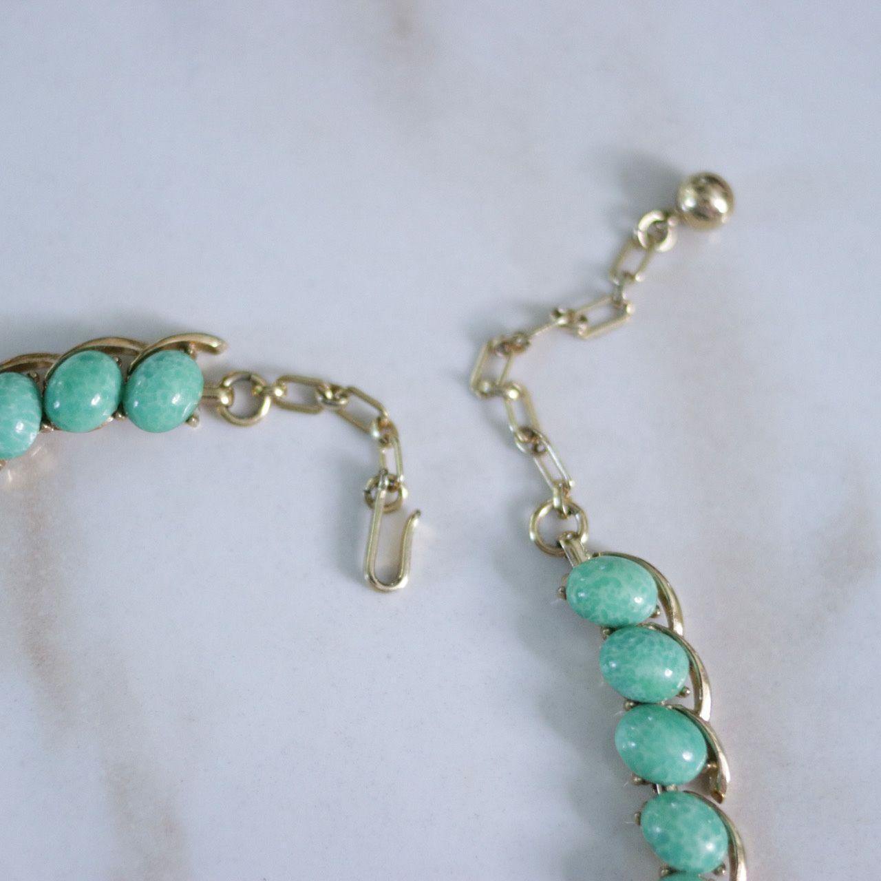 Vintage Crown Trifari Jade Glass Necklace by Crown Trifari - Vintage Meet Modern Vintage Jewelry - Chicago, Illinois - #oldhollywoodglamour #vintagemeetmodern #designervintage #jewelrybox #antiquejewelry #vintagejewelry