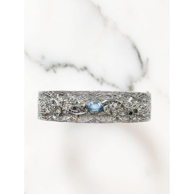 Silver and Blue Art Deco Bracelet by Unsigned Beauty - Vintage Meet Modern Vintage Jewelry - Chicago, Illinois - #oldhollywoodglamour #vintagemeetmodern #designervintage #jewelrybox #antiquejewelry #vintagejewelry
